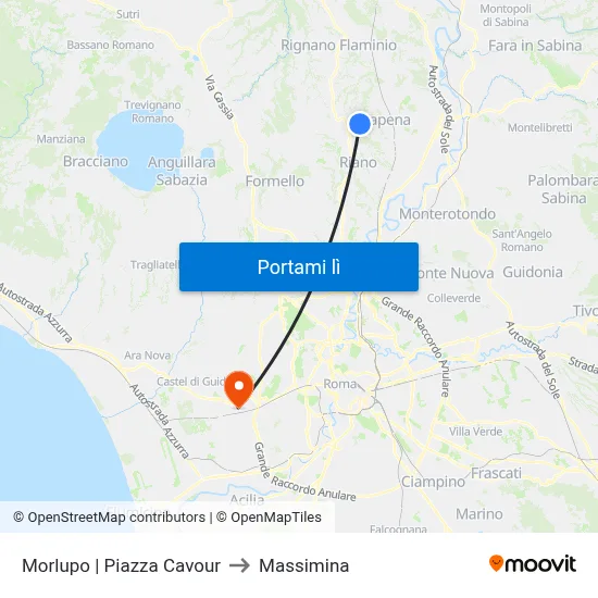 Morlupo | Piazza Cavour to Massimina map