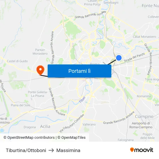 Tiburtina/Ottoboni to Massimina map