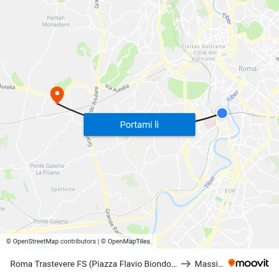 Roma Trastevere FS (Piazza Flavio Biondo - Ingresso Stazione) to Massimina map