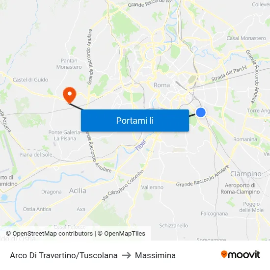 Arco Di Travertino/Tuscolana to Massimina map