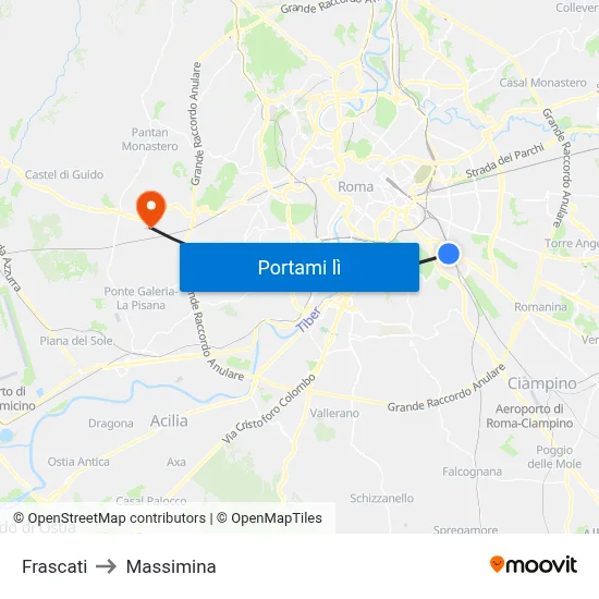 Frascati to Massimina map