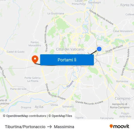 Tiburtina/Portonaccio to Massimina map