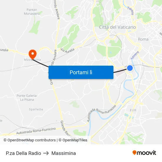 P.za Della Radio to Massimina map
