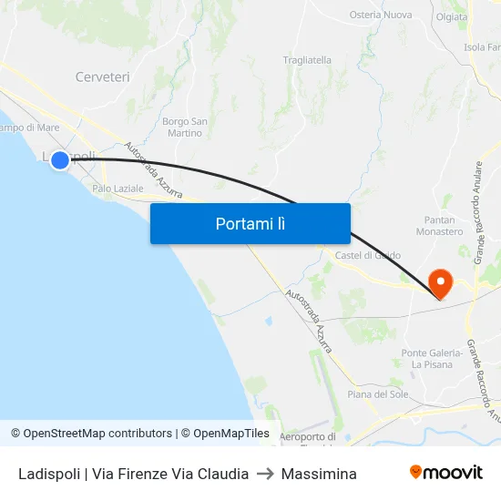 Ladispoli | Via Firenze Via Claudia to Massimina map