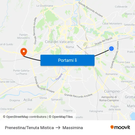 Prenestina/Tenuta Mistica to Massimina map