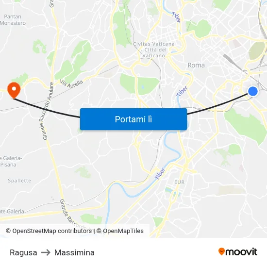Ragusa to Massimina map