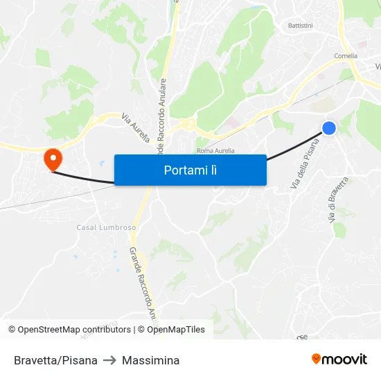 Bravetta/Pisana to Massimina map