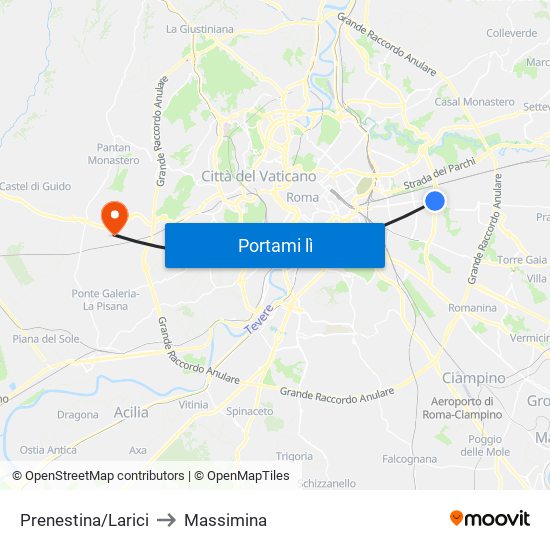 Prenestina/Larici to Massimina map