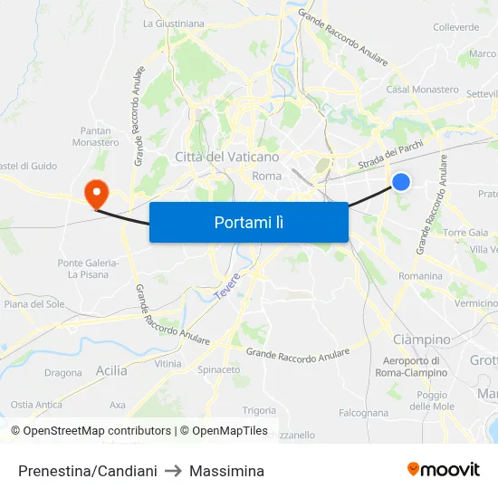 Prenestina/Candiani to Massimina map