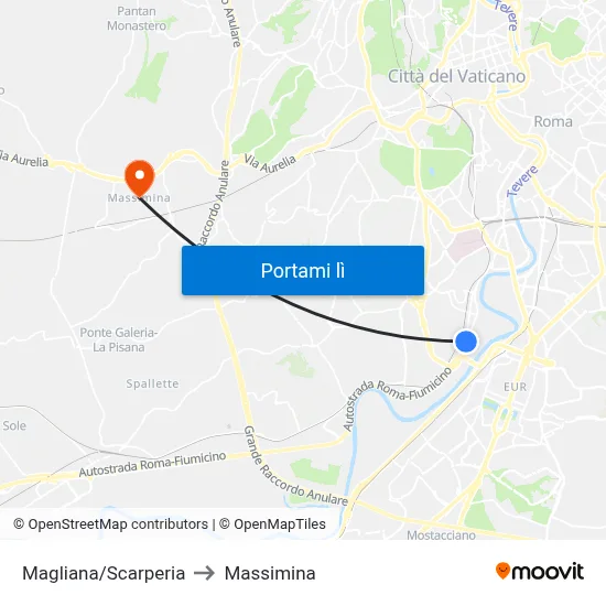 Magliana/Scarperia to Massimina map