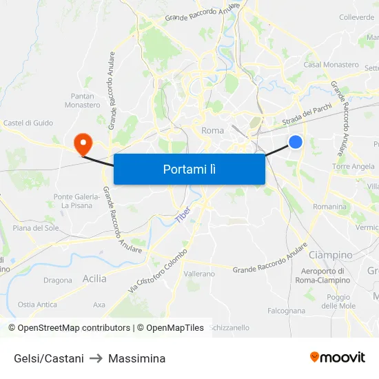 Gelsi/Castani to Massimina map