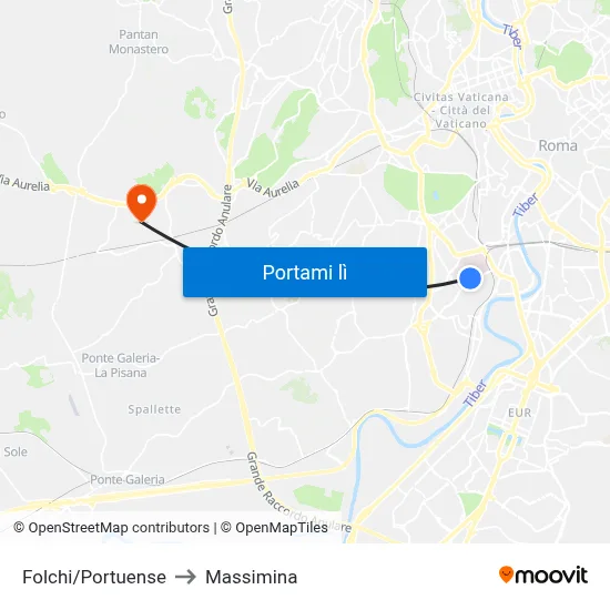 Folchi/Portuense to Massimina map