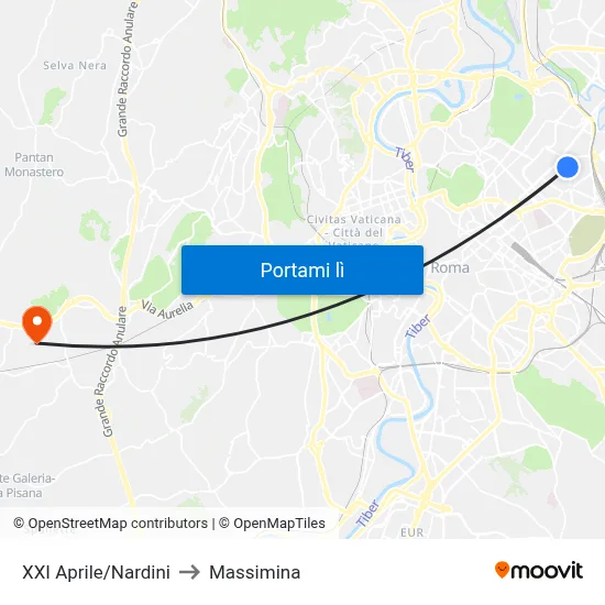 XXI Aprile/Nardini to Massimina map