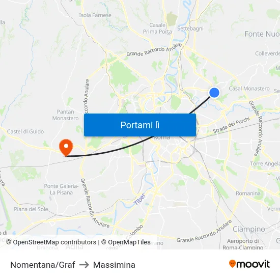 Nomentana/Graf to Massimina map