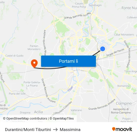 Durantini/Monti Tiburtini to Massimina map