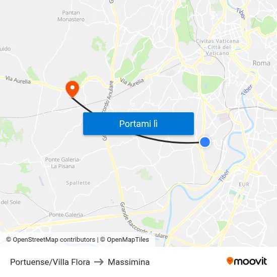Portuense/Villa Flora to Massimina map