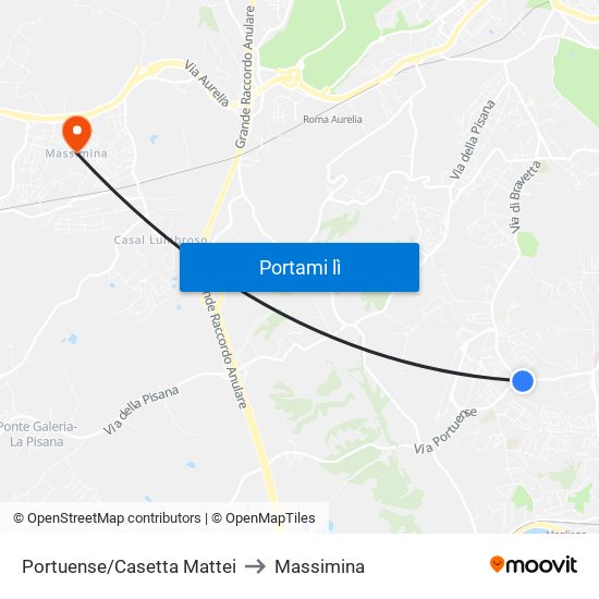 Portuense/Casetta Mattei to Massimina map