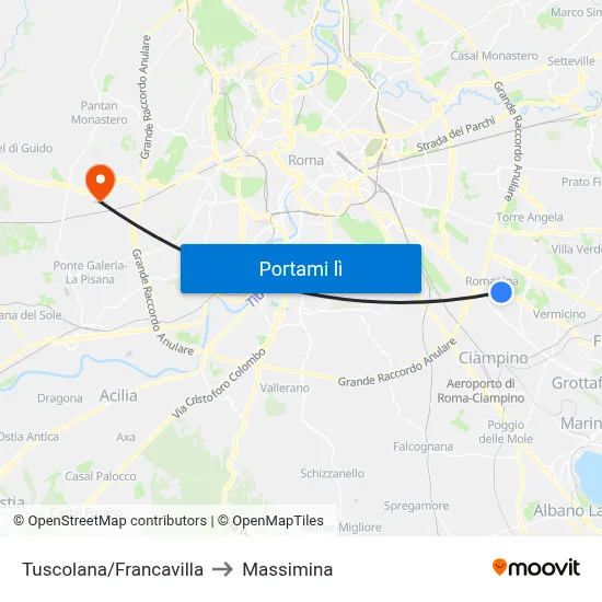 Tuscolana/Francavilla to Massimina map