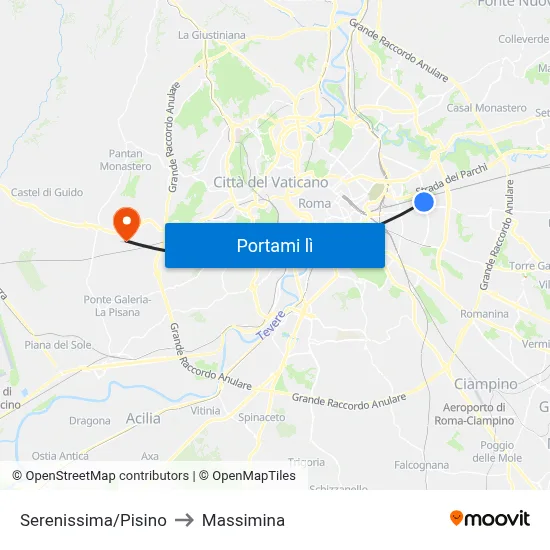 Serenissima/Pisino to Massimina map