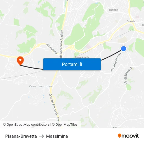 Pisana/Bravetta to Massimina map
