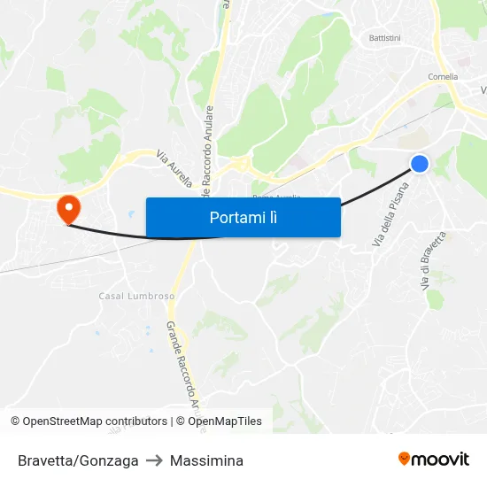 Bravetta/Gonzaga to Massimina map