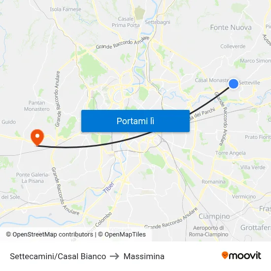 Settecamini/Casal Bianco to Massimina map