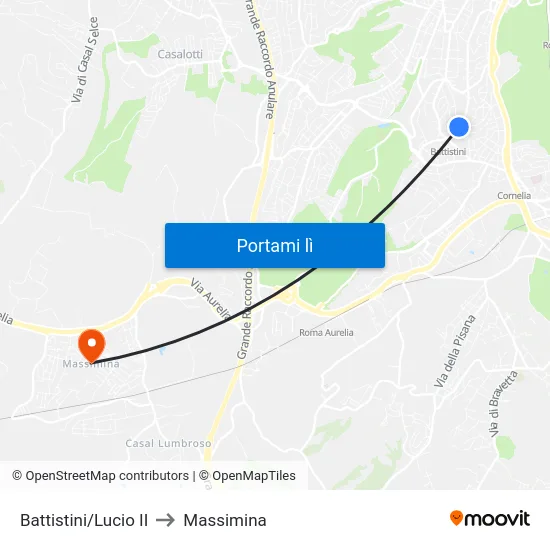 Battistini/Lucio II to Massimina map