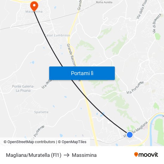 Magliana/Muratella (Fl1) to Massimina map