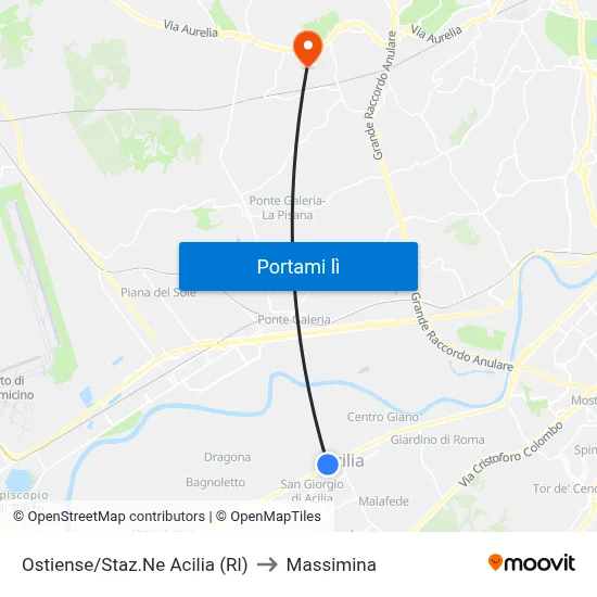 Ostiense/Staz.Ne Acilia (Rl) to Massimina map