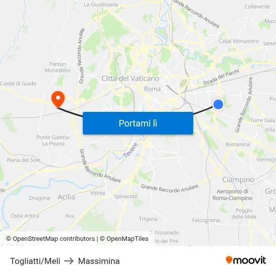 Togliatti/Meli to Massimina map
