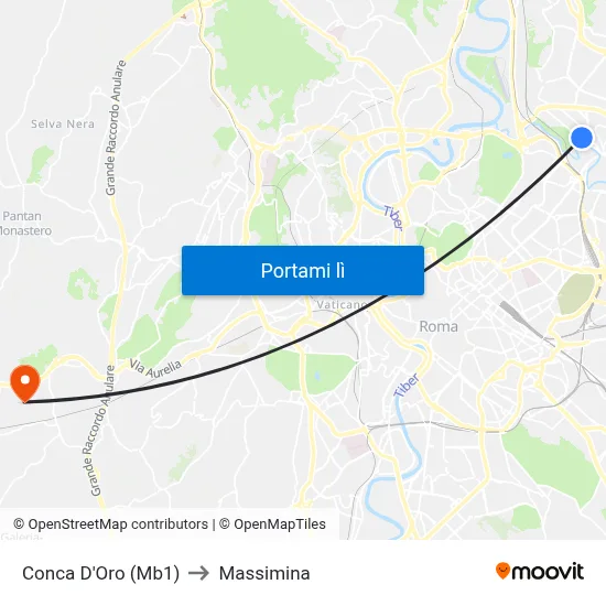 Conca D'Oro (Mb1) to Massimina map