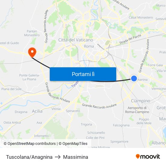 Tuscolana/Anagnina to Massimina map
