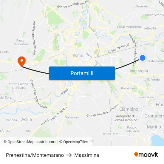 Prenestina/Montemarano to Massimina map