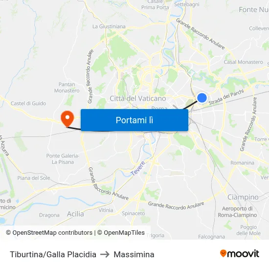 Tiburtina/Galla Placidia to Massimina map