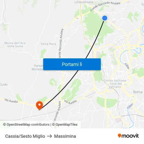Cassia/Sesto Miglio to Massimina map
