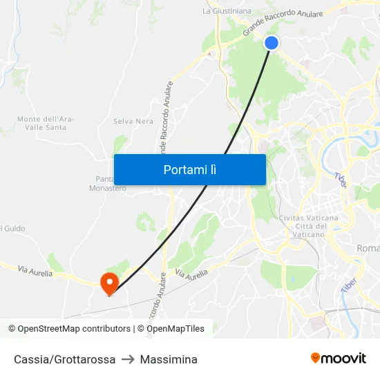 Cassia/Grottarossa to Massimina map