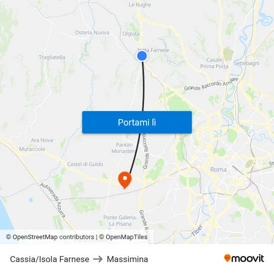Cassia/Isola Farnese to Massimina map
