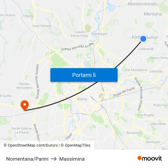 Nomentana/Parini to Massimina map