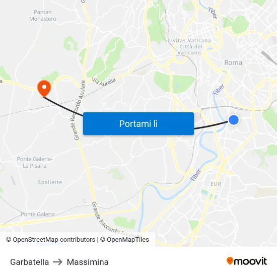 Garbatella to Massimina map