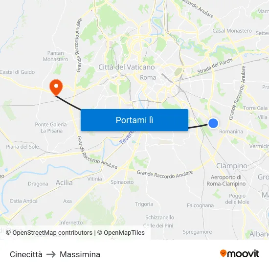 Cinecittà to Massimina map