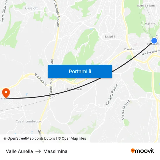 Valle Aurelia to Massimina map