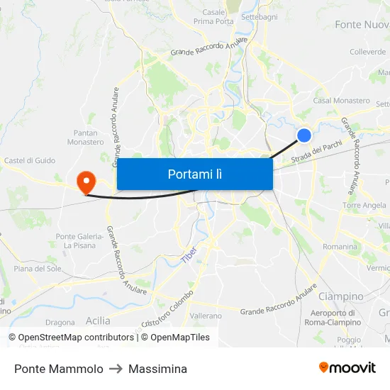 Ponte Mammolo to Massimina map