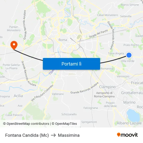 Fontana Candida (Mc) to Massimina map