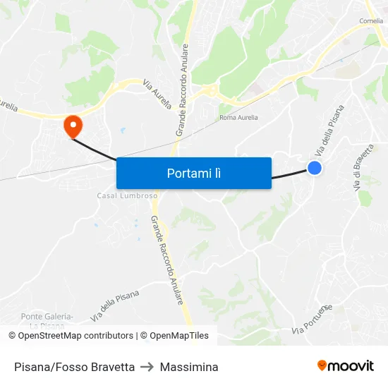 Pisana/Fosso Bravetta to Massimina map
