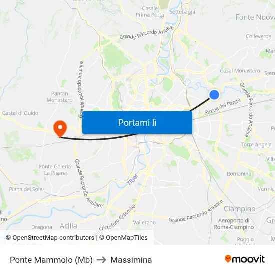 Ponte Mammolo (Mb) to Massimina map