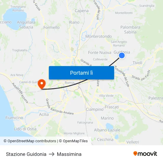 Stazione Guidonia to Massimina map