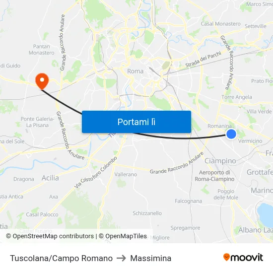 Tuscolana/Campo Romano to Massimina map