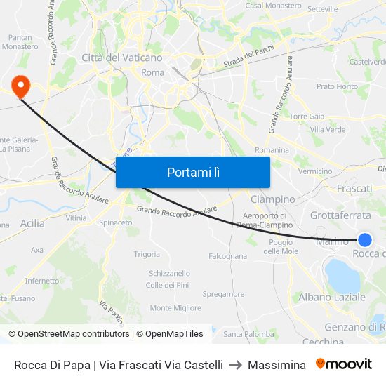 Rocca Di Papa | Via Frascati Via Castelli to Massimina map