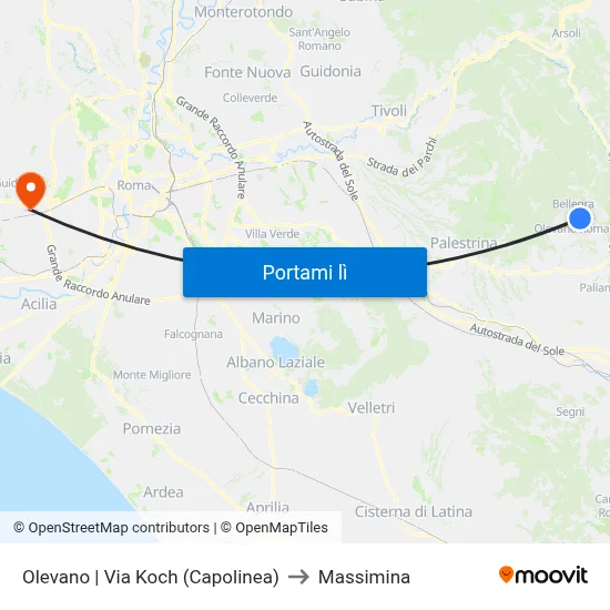 Olevano | Via Koch (Capolinea) to Massimina map