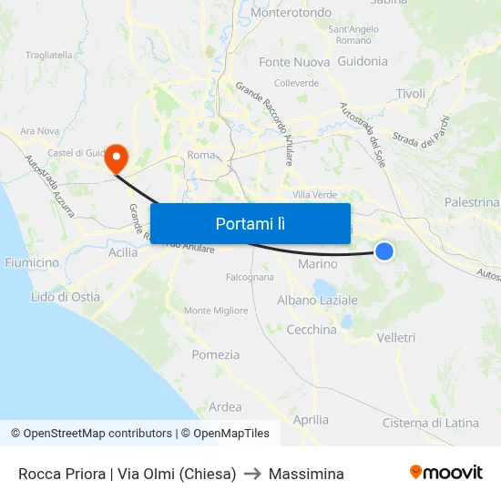 Rocca Priora | Via Olmi (Chiesa) to Massimina map